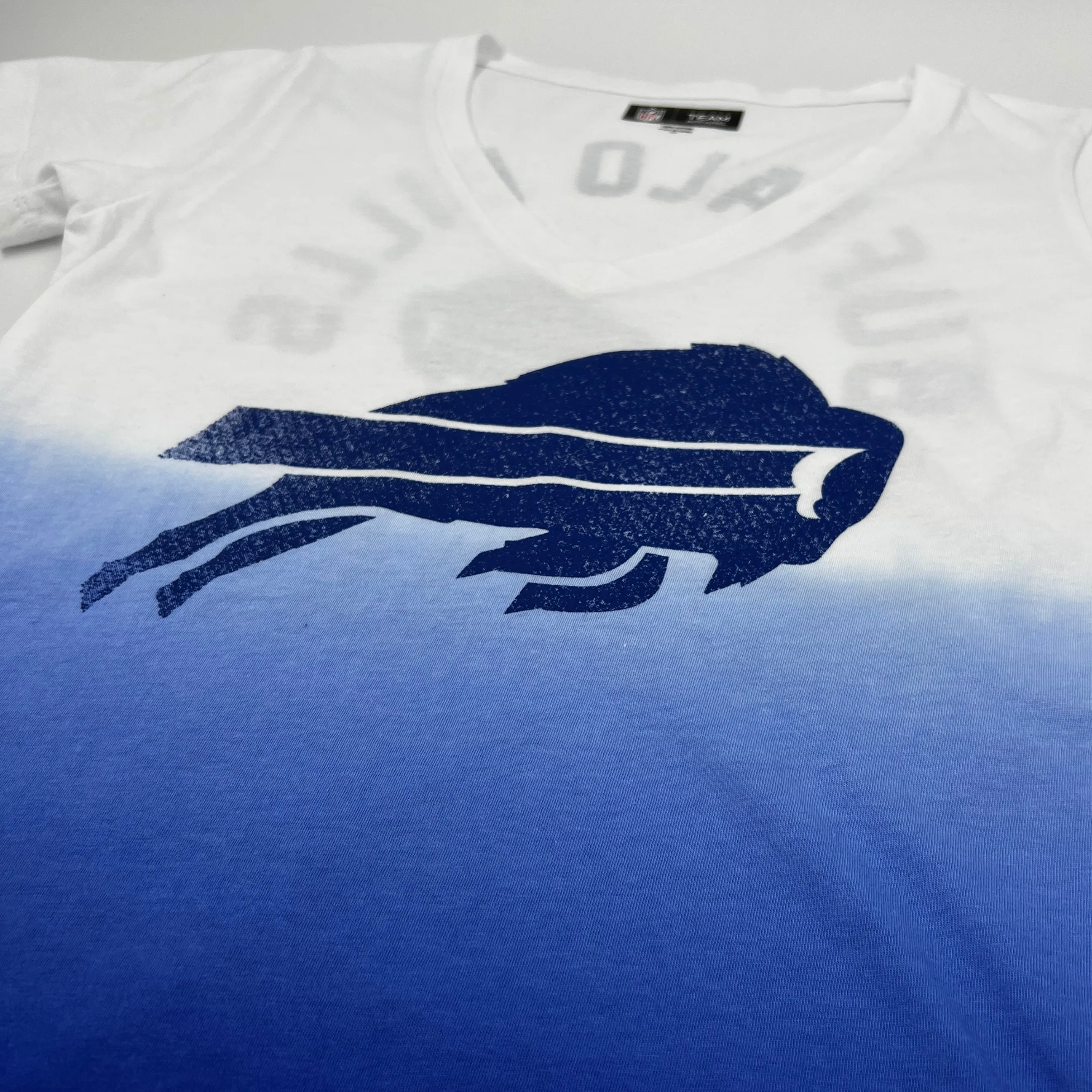 Women's New Era Buffalo Bills White & Royal Ombre V-Neck T-Shirt