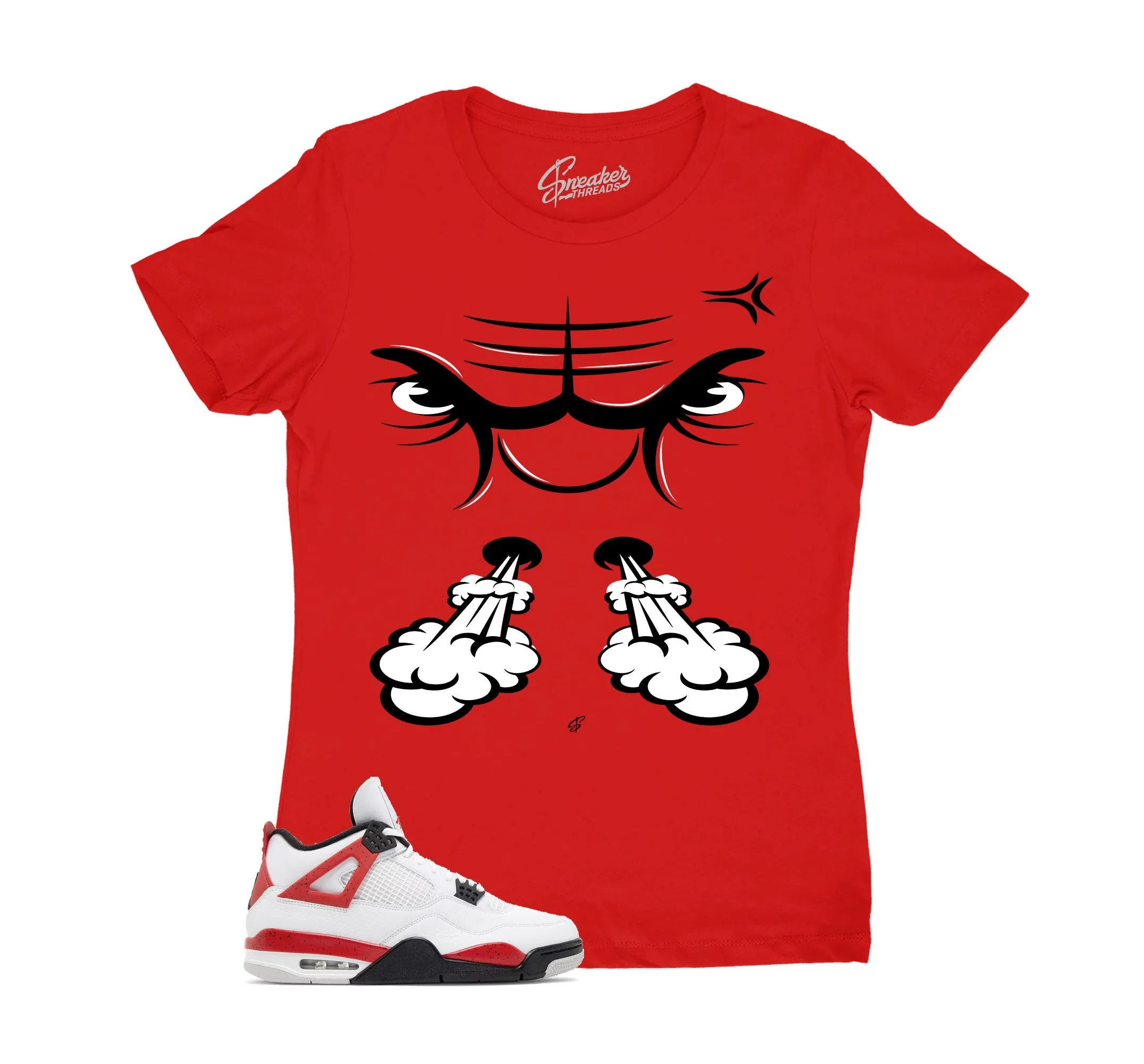 Womens Red Cement 4 Shirt - Raging Face - Red